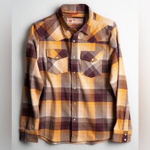 Iron and Resin Somis Twill Shirt, brown, size large, pearl snap